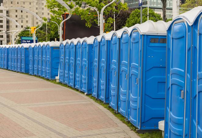 Seasonal porta potty units set up at a Reidsville, North Carolina venue