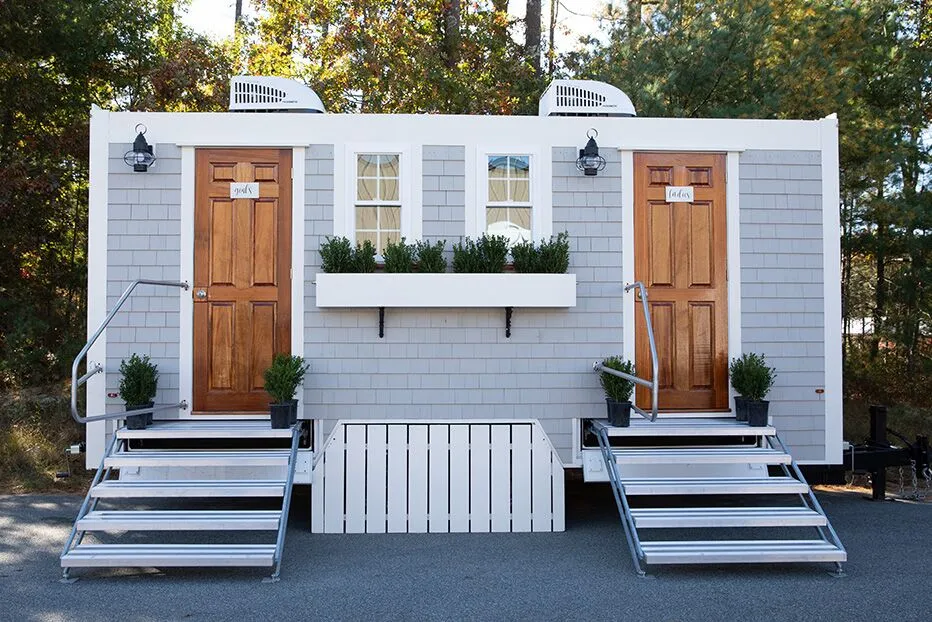 Wedding restroom units discretely staged at a venue in Reidsville, North Carolina